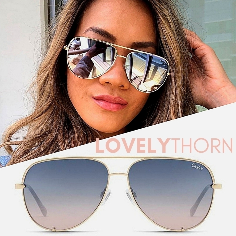 QUAY // ltd ed oversized aviators gold frames navy peach fade lenses - Picture 3 of 16
